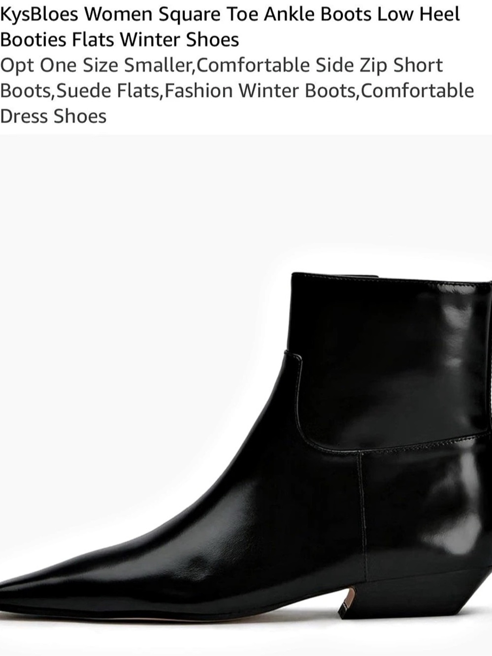 KysBloes Women Square Toe Ankle Boots Low Heel Booties Flats Winter Shoes Square
